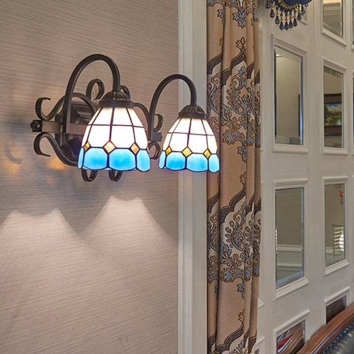 Lisslune | Mediterranean Kopelevanity Lighting Stained Glass 2 Heads Wall Lamp Light for Bathroom