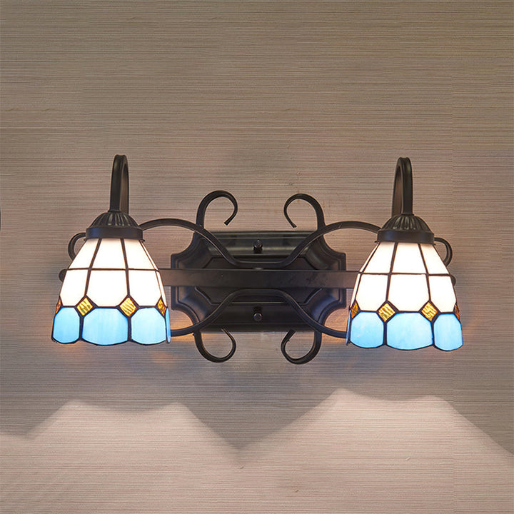 Lisslune | Mediterranean Kopelevanity Lighting Stained Glass 2 Heads Wall Lamp Light for Bathroom