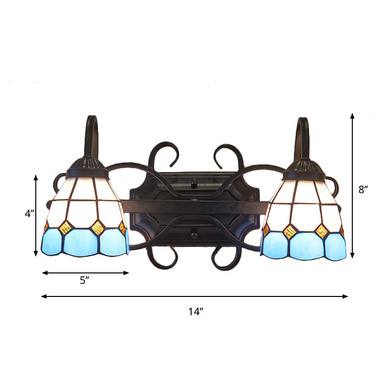Lisslune | Mediterranean Kopelevanity Lighting Stained Glass 2 Heads Wall Lamp Light for Bathroom