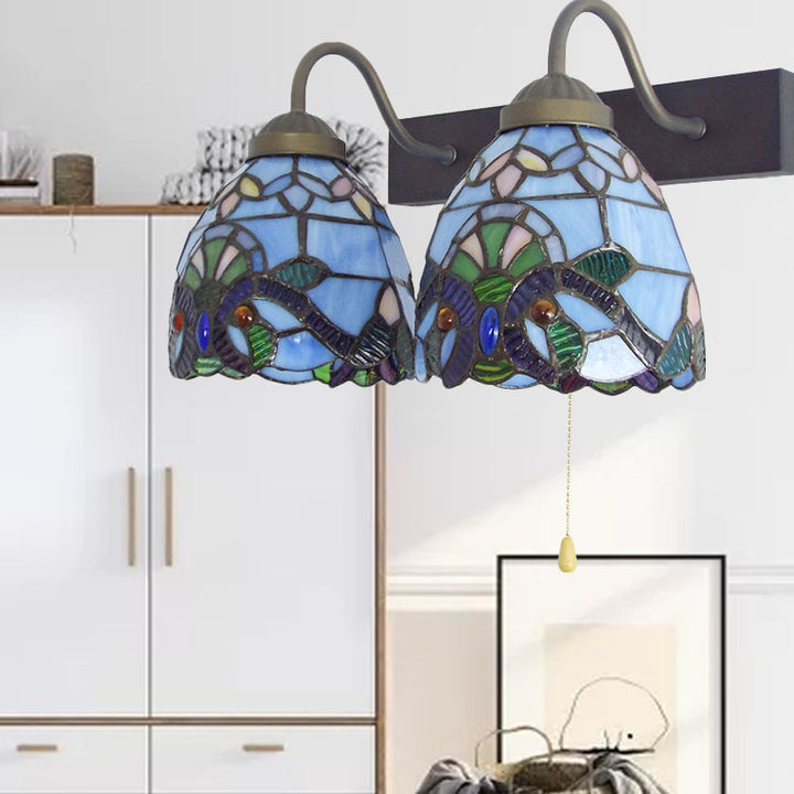 Lisslune | 2 Heads Bowl Wall Light Baroque Blue Glass Wall Lamp with Pull Switch