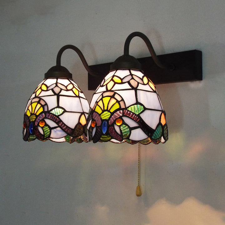 Lisslune | 2 Heads Bowl Wall Light Baroque Blue Glass Wall Lamp with Pull Switch
