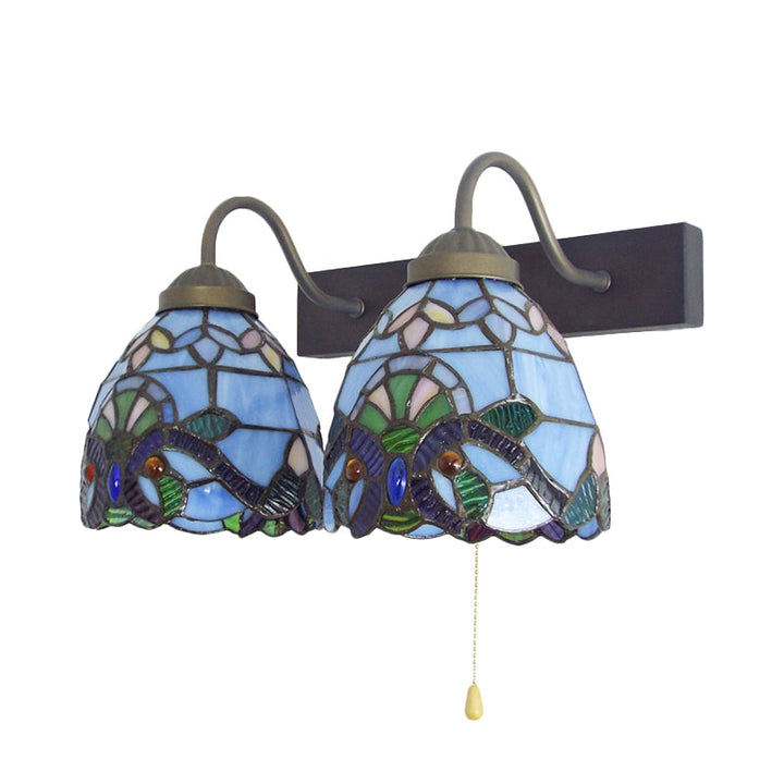 Lisslune | 2 Heads Bowl Wall Light Baroque Blue Glass Wall Lamp with Pull Switch