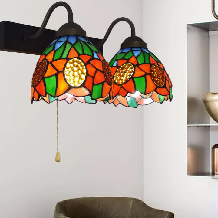 Lisslune | Orange Glass Dome Wall Lamp Baroque 1 Head Black Wall Lamp with Pull Chain