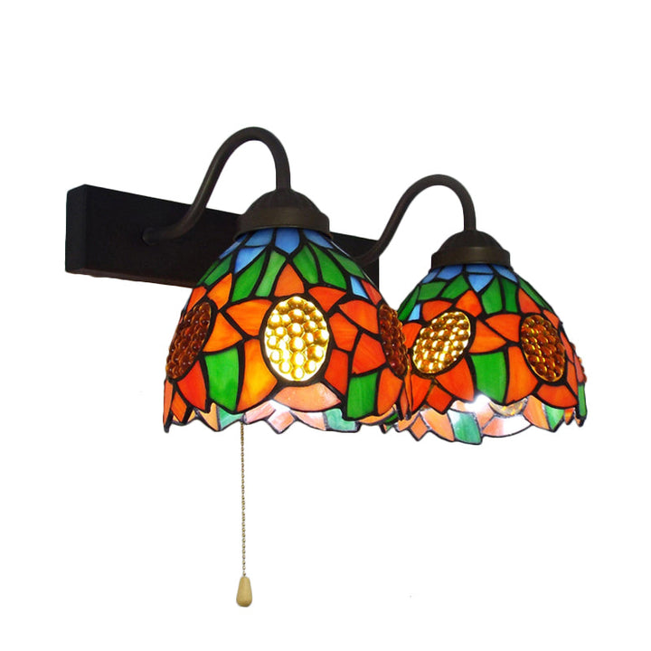 Lisslune | Orange Glass Dome Wall Lamp Baroque 1 Head Black Wall Lamp with Pull Chain