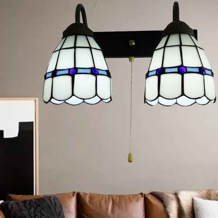 Lisslune | 1 Head Wall Light Tiffany Grid Pattern White Glass Wall Mounted Light with Pull Chain