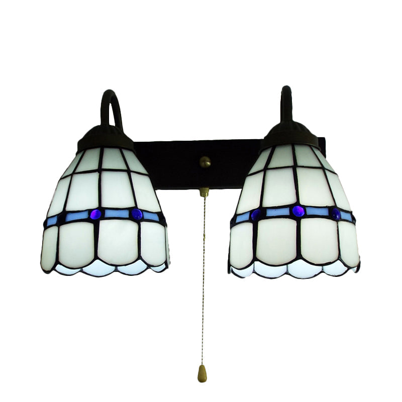 Lisslune | 1 Head Wall Light Tiffany Grid Pattern White Glass Wall Mounted Light with Pull Chain