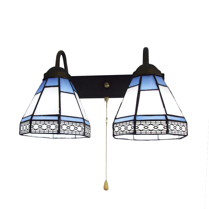 Lisslune | 2 Heads Wall Mounted Light Tiffany Cone Shaped White Glass Wall Light with Pull Chain