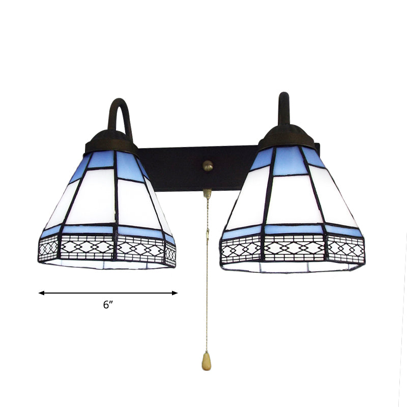 Lisslune | 2 Heads Wall Mounted Light Tiffany Cone Shaped White Glass Wall Light with Pull Chain