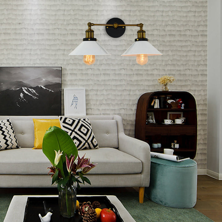 Lisslune | 2 heads wall light industrial stylish tapered shade metal wall sconces lighting in black/white for living room