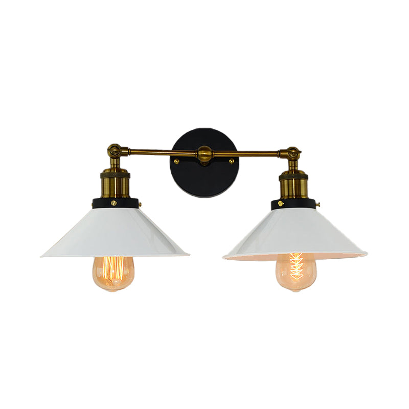 Lisslune | 2 heads wall light industrial stylish tapered shade metal wall sconces lighting in black/white for living room