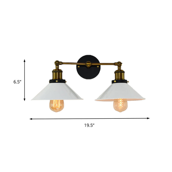 Lisslune | 2 heads wall light industrial stylish tapered shade metal wall sconces lighting in black/white for living room