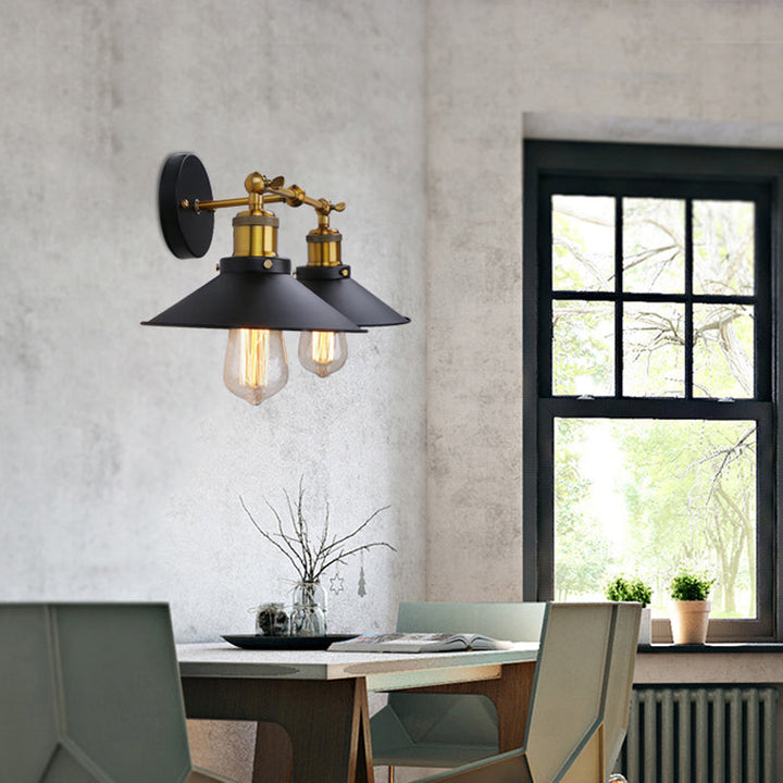 Lisslune | 2 heads wall light industrial stylish tapered shade metal wall sconces lighting in black/white for living room