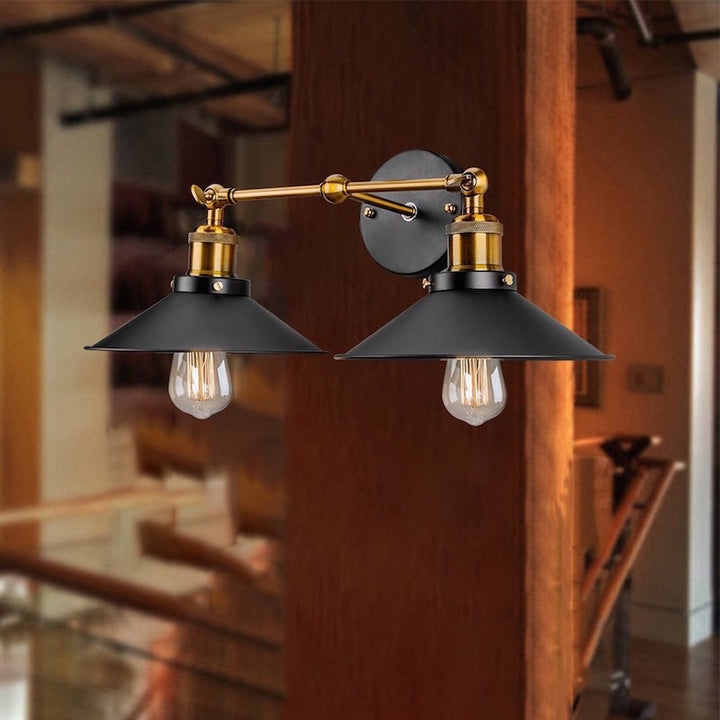 Lisslune | 2 heads wall light industrial stylish tapered shade metal wall sconces lighting in black/white for living room