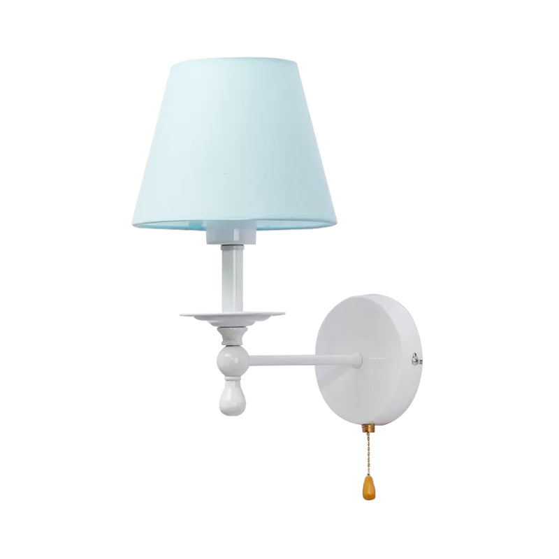 Skørter | Fabric Narrow Shade Wall Lamp with Pull Chain Dining Room One Light Modern Wall Light in Blue