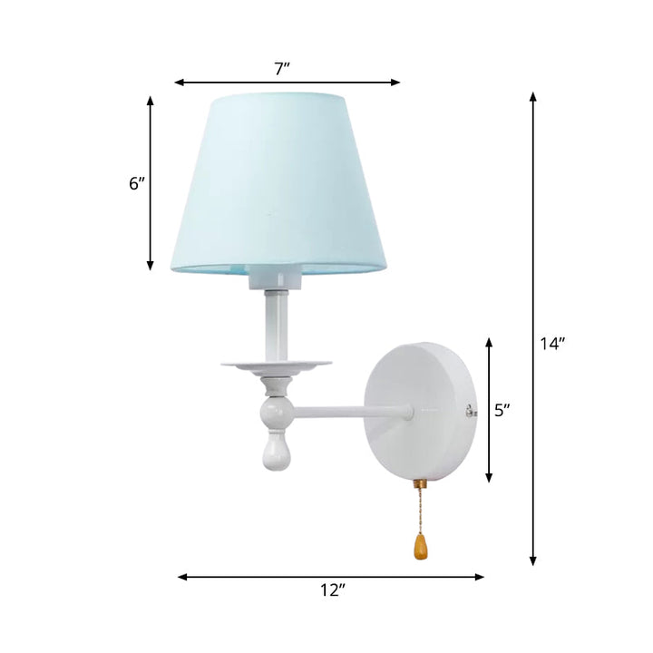 Skørter | Fabric Narrow Shade Wall Lamp with Pull Chain Dining Room One Light Modern Wall Light in Blue