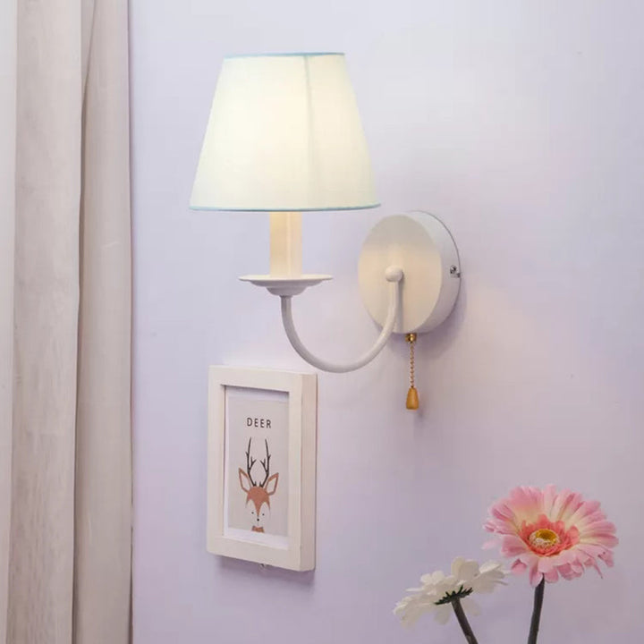Skørter | Fabric Narrow Shade Wall Lamp with Pull Chain Dining Room One Light Modern Wall Light in Blue
