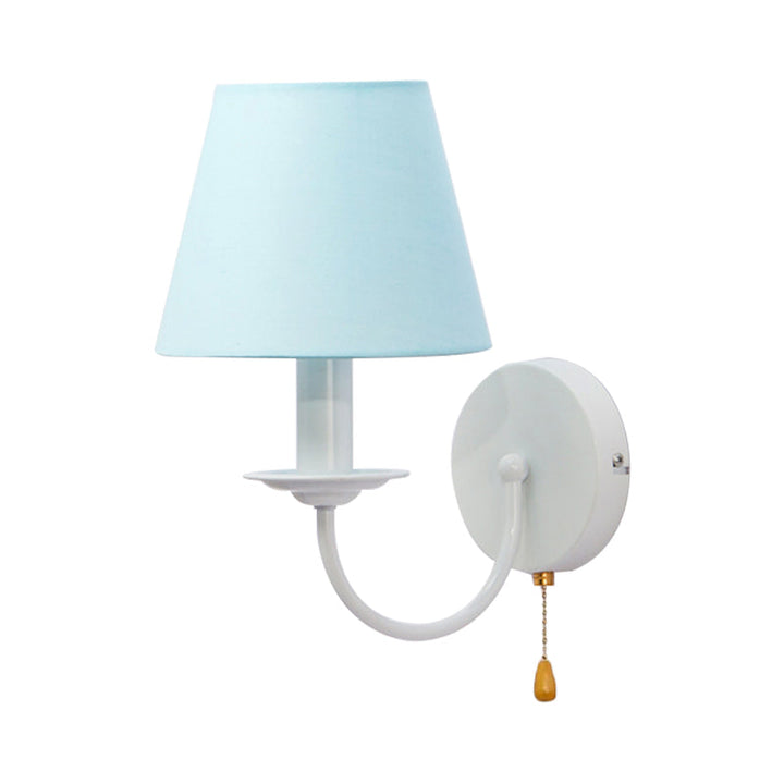 Skørter | Fabric Narrow Shade Wall Lamp with Pull Chain Dining Room One Light Modern Wall Light in Blue
