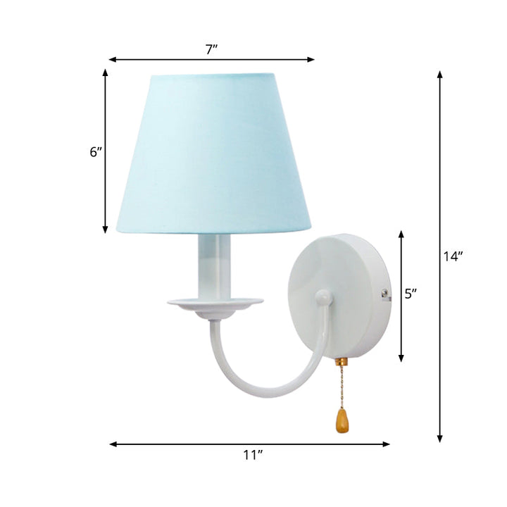 Skørter | Fabric Narrow Shade Wall Lamp with Pull Chain Dining Room One Light Modern Wall Light in Blue