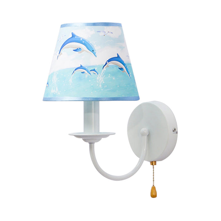 Skørter | Fabric Narrow Shade Wall Lamp with Pull Chain Dining Room One Light Modern Wall Light in Blue