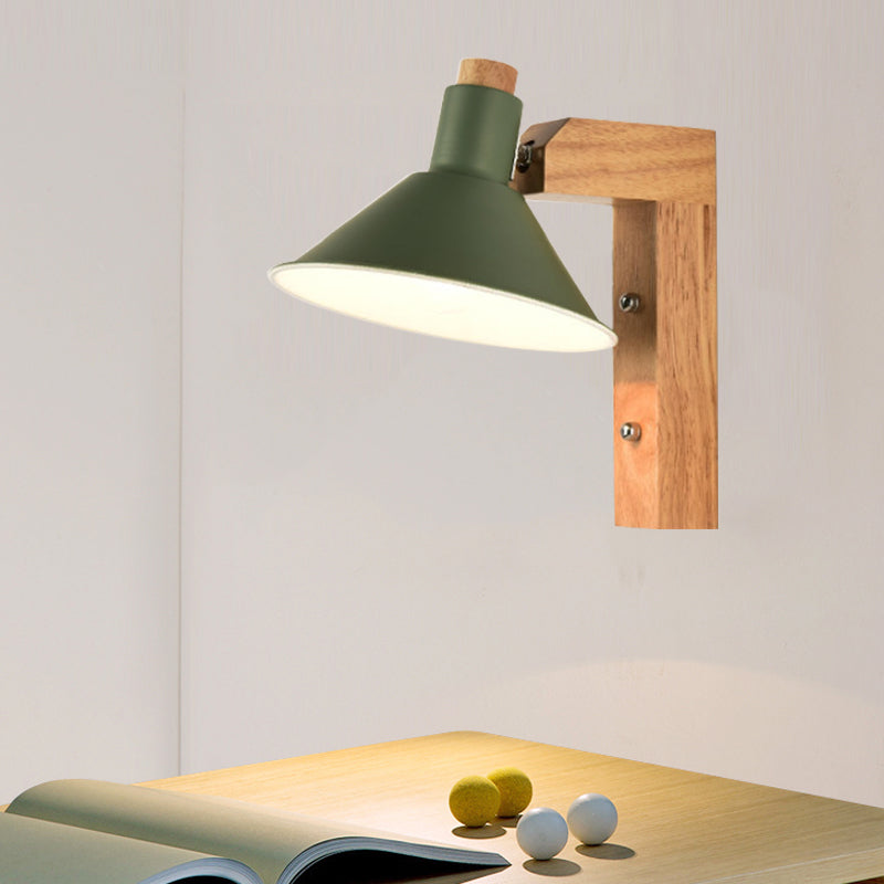 Skørter | Funnel Study Room Wall Lamp Wood Metal 1 Light Nordic Stylish Shadow Wall Lamp