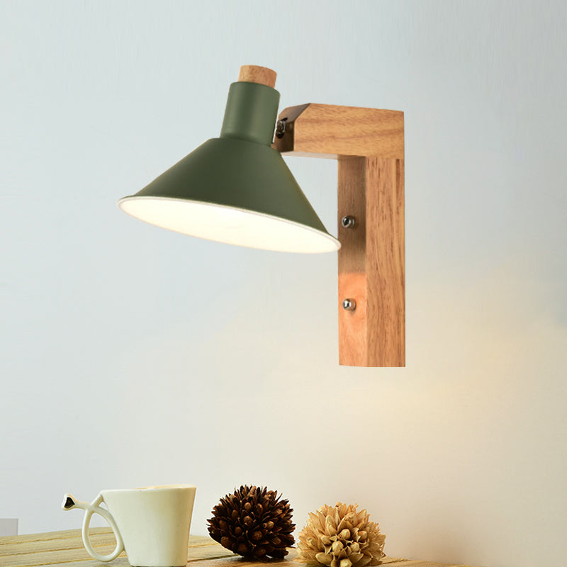 Skørter | Funnel Study Room Wall Lamp Wood Metal 1 Light Nordic Stylish Shadow Wall Lamp
