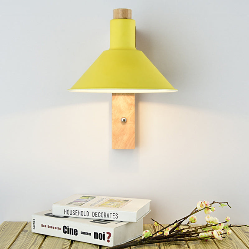 Skørter | Funnel Study Room Wall Lamp Wood Metal 1 Light Nordic Stylish Shadow Wall Lamp
