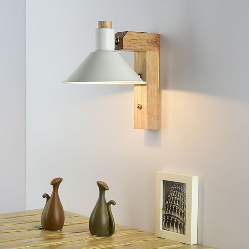 Skørter | Funnel Study Room Wall Lamp Wood Metal 1 Light Nordic Stylish Shadow Wall Lamp