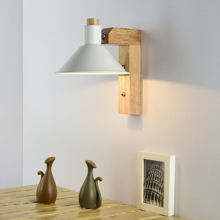 Skørter | Funnel Study Room Wall Lamp Wood Metal 1 Light Nordic Stylish Shadow Wall Lamp