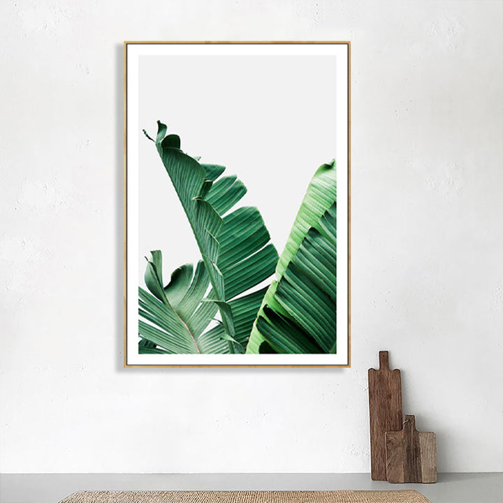 Lisslune | Green Banana Leaf Canvas Art Textured Tropical Bedroom Wall Decor, Different Size