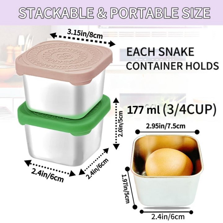 Lisslune | 175ml Stainless Steel Snack Boxes for Kids - 6-Pack