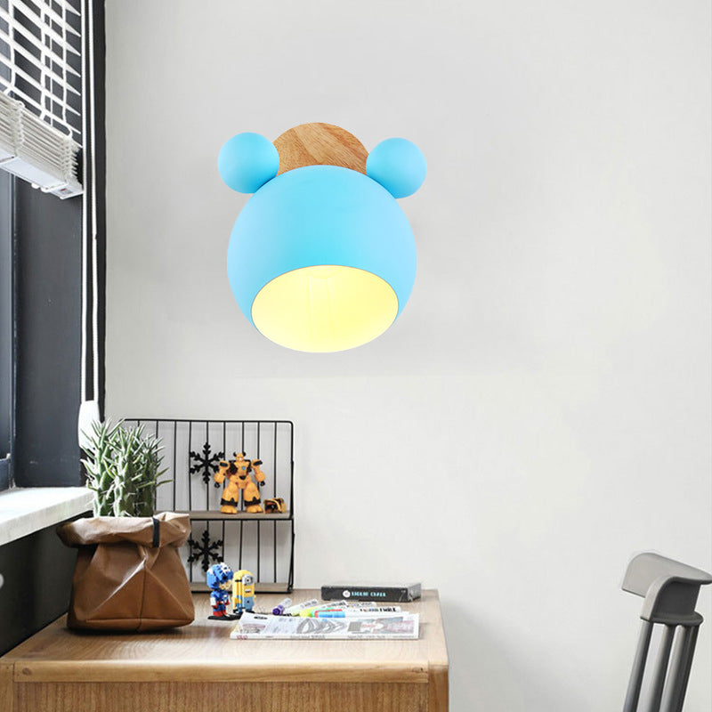 Skørter | Nordic Style Globe Wall Light Wood & Metal 1 Lamp Wall Light for Restaurant Corridor