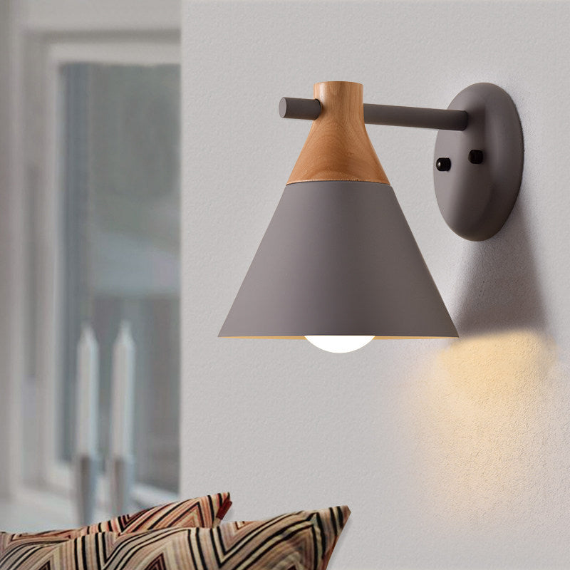 Skørter | Macaron Style Base Color Wall Lamp Conical Shade 1 Head Metal Wall Lamp for Kitchen Hallway