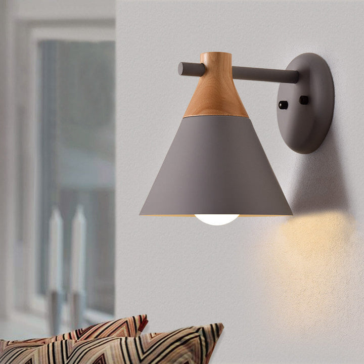 Skørter | Macaron Style Base Color Wall Lamp Conical Shade 1 Head Metal Wall Lamp for Kitchen Hallway