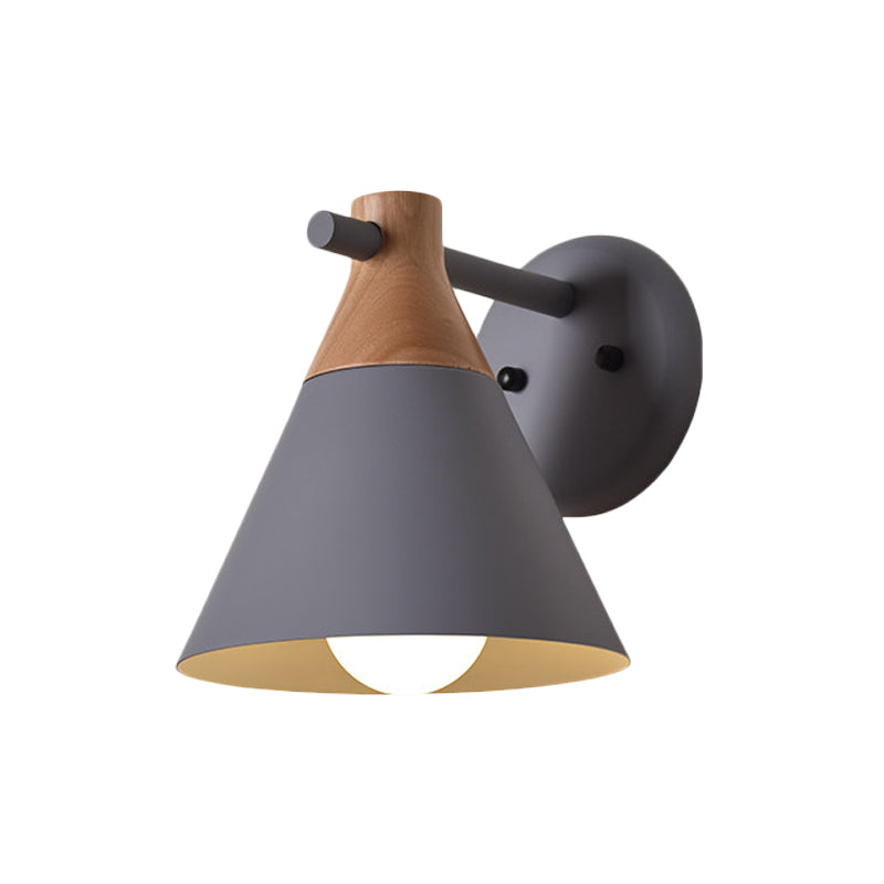 Skørter | Macaron Style Base Color Wall Lamp Conical Shade 1 Head Metal Wall Lamp for Kitchen Hallway