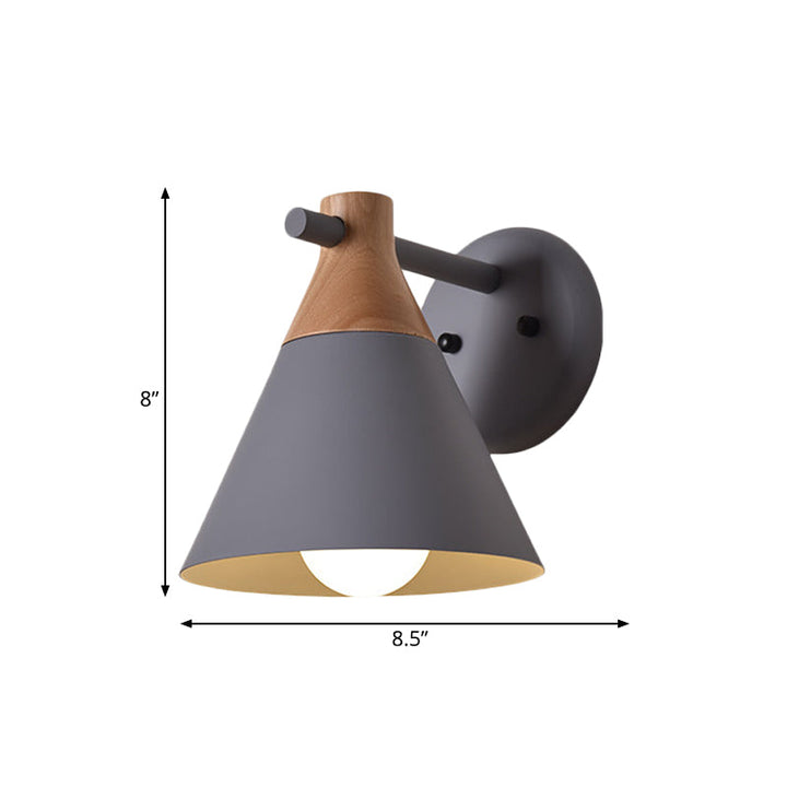Skørter | Macaron Style Base Color Wall Lamp Conical Shade 1 Head Metal Wall Lamp for Kitchen Hallway