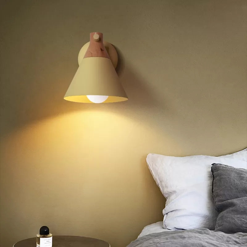 Skørter | Macaron Style Base Color Wall Lamp Conical Shade 1 Head Metal Wall Lamp for Kitchen Hallway