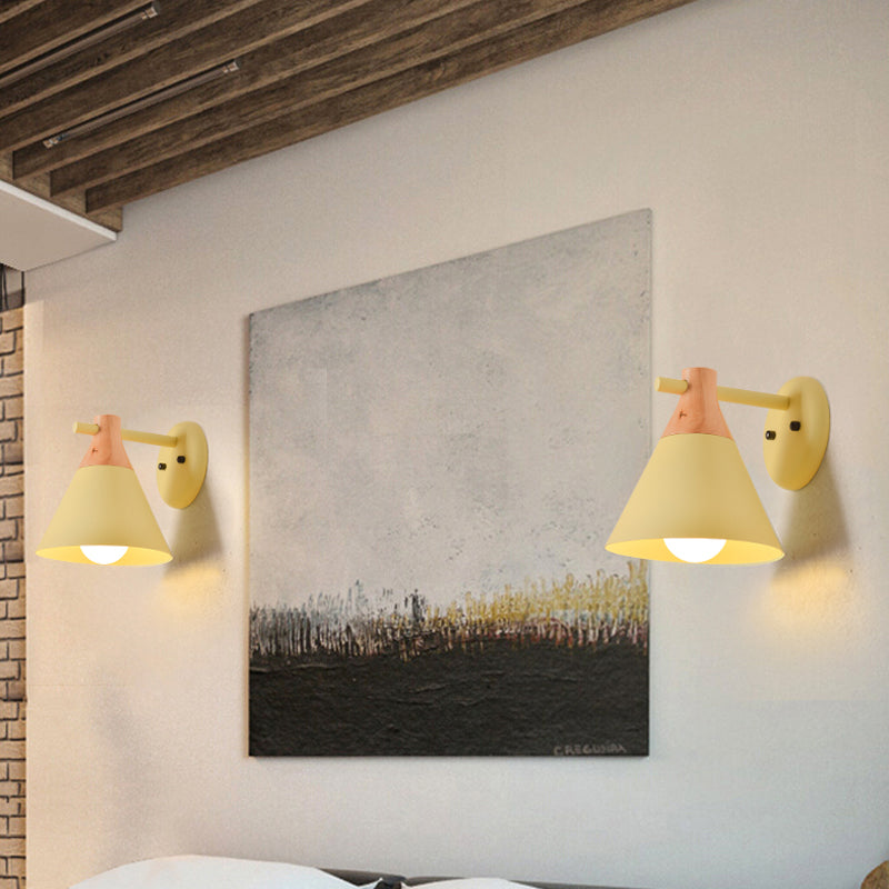 Skørter | Macaron Style Base Color Wall Lamp Conical Shade 1 Head Metal Wall Lamp for Kitchen Hallway