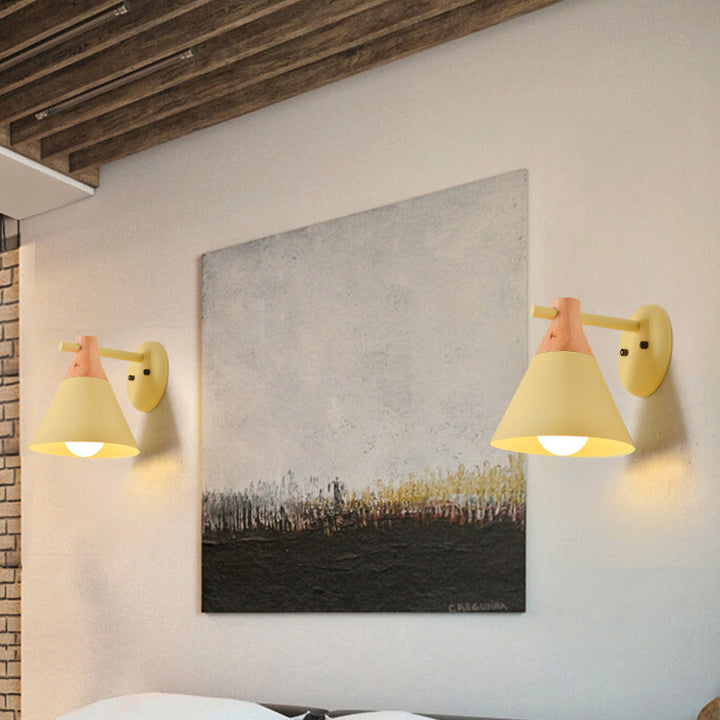 Skørter | Macaron Style Base Color Wall Lamp Conical Shade 1 Head Metal Wall Lamp for Kitchen Hallway