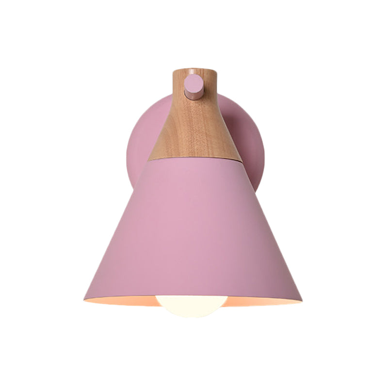 Skørter | Macaron Style Base Color Wall Lamp Conical Shade 1 Head Metal Wall Lamp for Kitchen Hallway