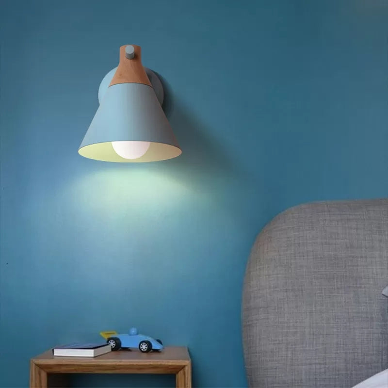 Skørter | Macaron Style Base Color Wall Lamp Conical Shade 1 Head Metal Wall Lamp for Kitchen Hallway
