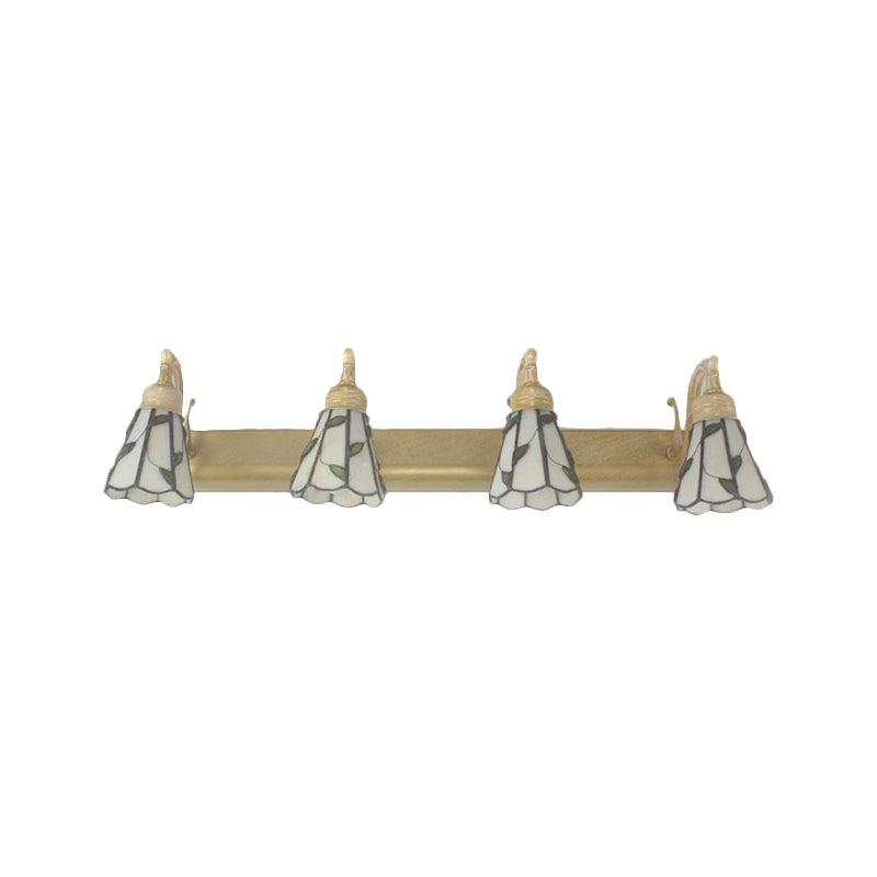 Skørter | Rustic Bathroom Lighting with Leaf Pattern Stained Glass 4 Lights Wall Lamp Fixture in Copper/Antique Brass/Beige