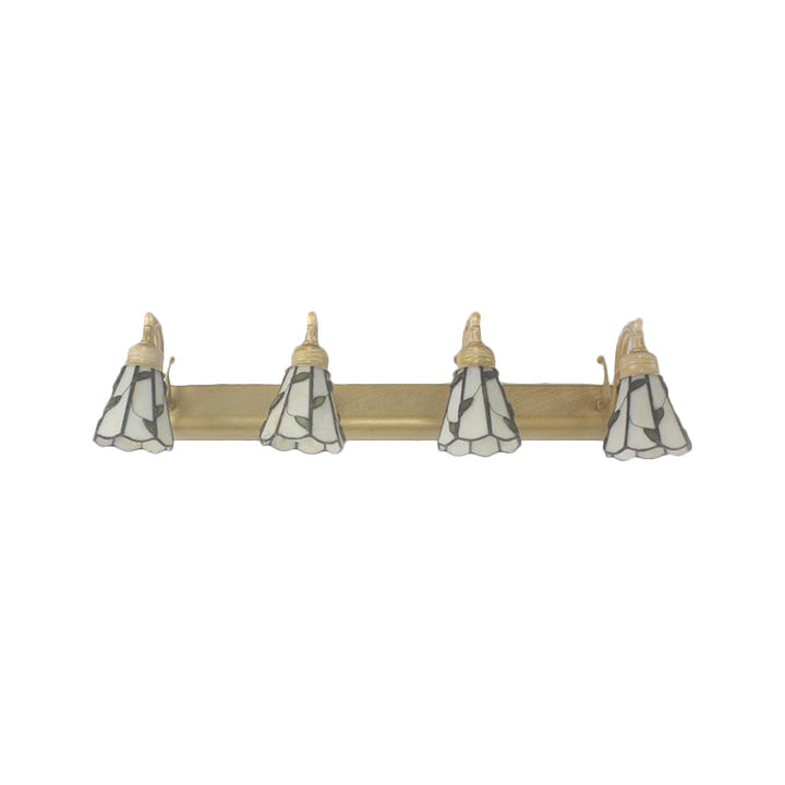 Skørter | Rustic Bathroom Lighting with Leaf Pattern Stained Glass 4 Lights Wall Lamp Fixture in Copper/Antique Brass/Beige