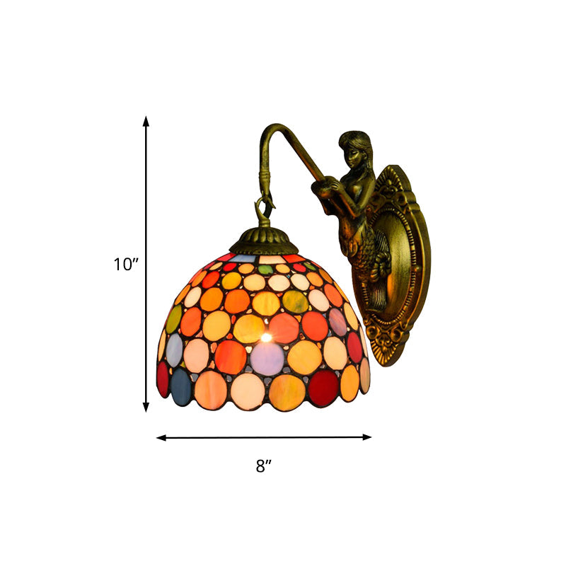 Lisslune | Antique Brass 1 Head Wall Lighting Tiffany Multicolor Tempered Glass Dome Wall Lamp