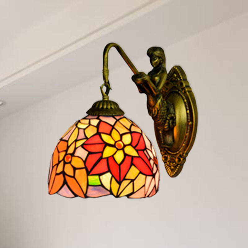 Lisslune | Orange Red Flower Wall Lamp Fixture Tiffany 1 Main Multicolor Filled Glass Wall Lamp