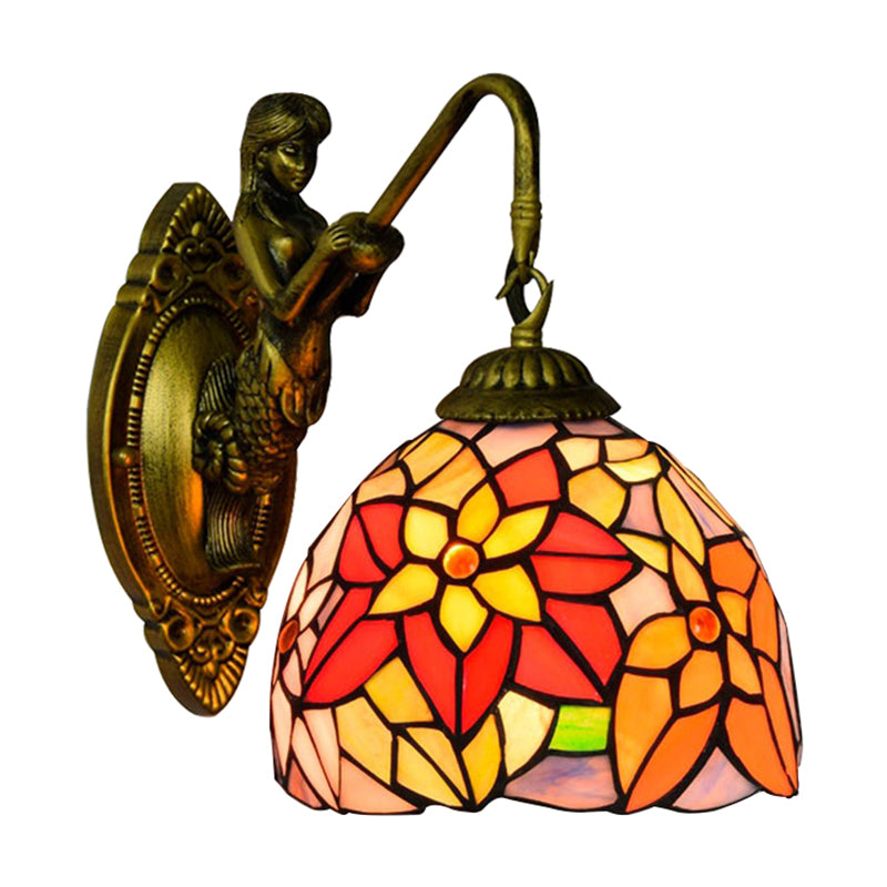 Lisslune | Orange Red Flower Wall Lamp Fixture Tiffany 1 Main Multicolor Filled Glass Wall Lamp