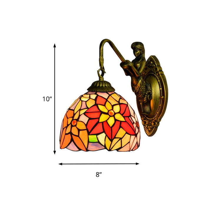 Lisslune | Orange Red Flower Wall Lamp Fixture Tiffany 1 Main Multicolor Filled Glass Wall Lamp