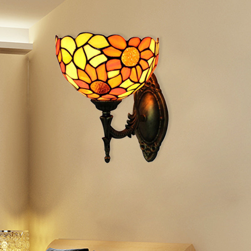 Lisslune | Colored Glass Sunflower Wall Lamp Kitchen 1 Head Rustic Tiffany Wall Lamp in Orange