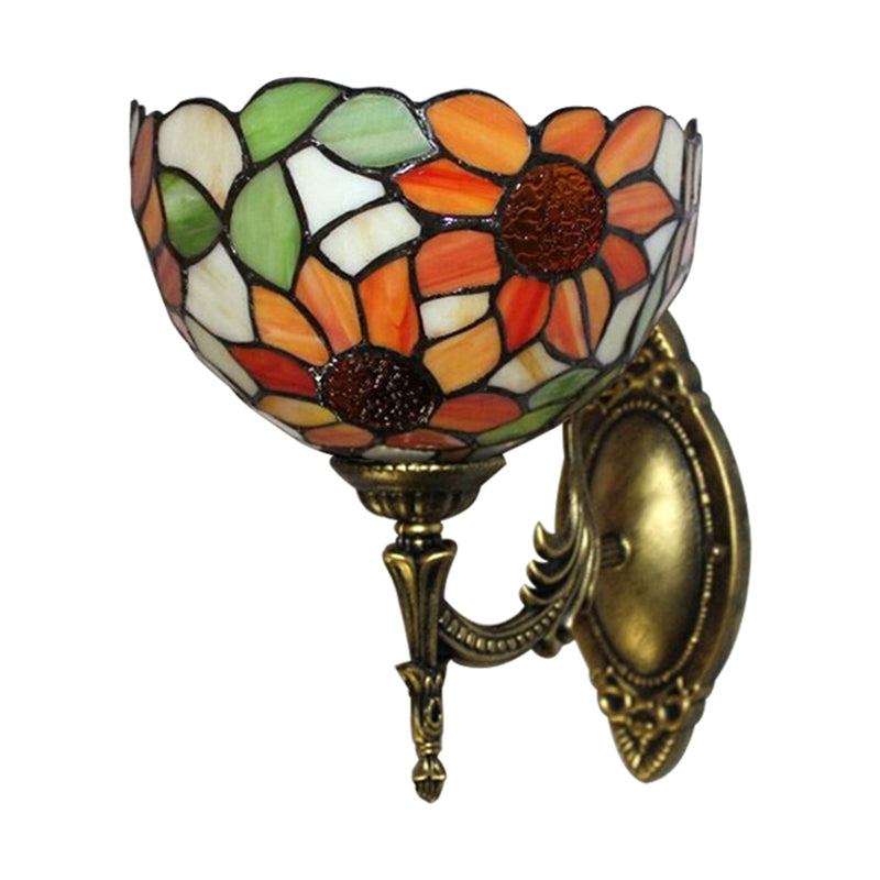 Lisslune | Colored Glass Sunflower Wall Lamp Kitchen 1 Head Rustic Tiffany Wall Lamp in Orange