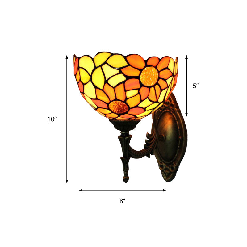 Lisslune | Colored Glass Sunflower Wall Lamp Kitchen 1 Head Rustic Tiffany Wall Lamp in Orange