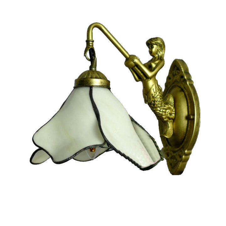 Lisslune | 1 Head Flower Wall Mount Lighting Tiffany Blue/Clear/Pink Glass Wall Lamp with Mermaid Backplate